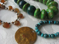 Chalcedony, Tiger Eye, Serpentine, Agate & Copper Pendant Necklaces